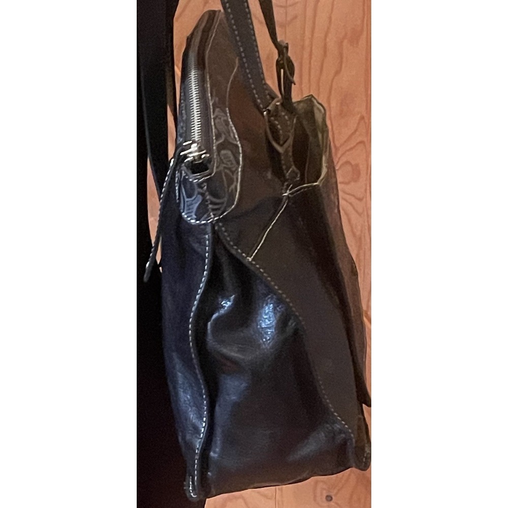Firenze Bella Black Genuine Leather Satchel Shoulder Bag Buckles - Picture 3 of 11